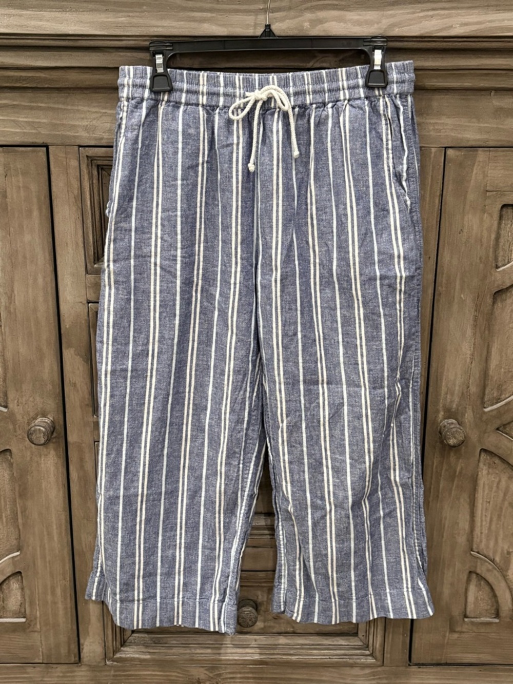EUC Women’s BEACHLUNCHLOUNGE Striped Blue/White Wide Leg Linen-Blend Pants (S)